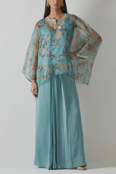 Aqua floral printed co-ords