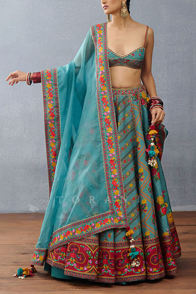 Aqua floral printed lehenga set