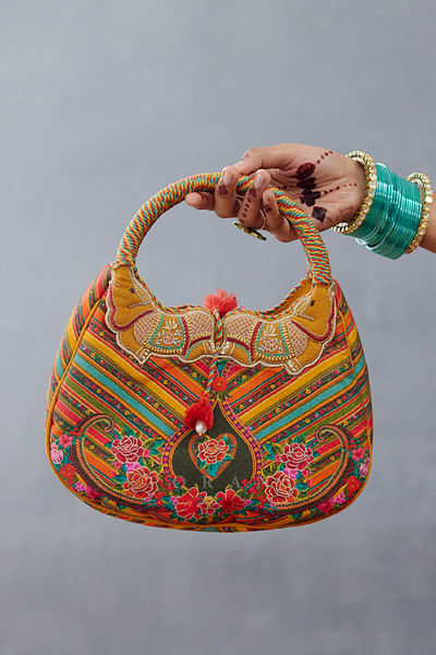 Yellow floral printed handbag