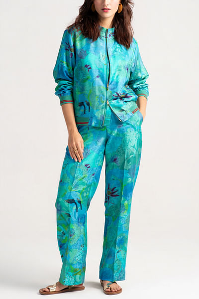 Aqua floral printed trousers