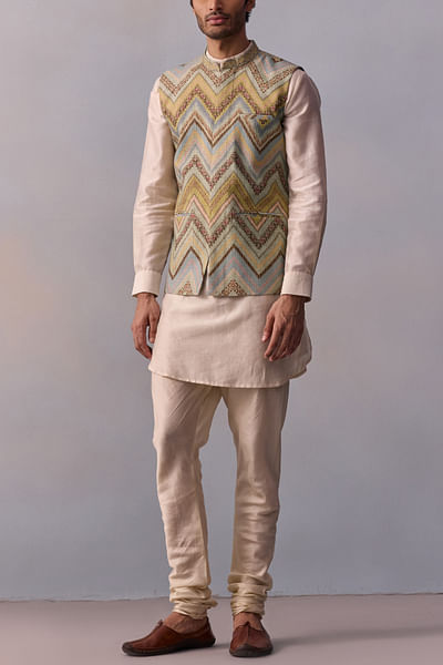 Aqua green aztec printed bandi kurta set