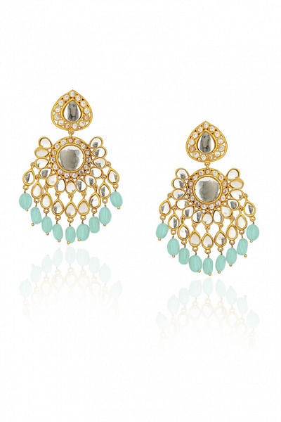 Aqua green polki and quartz earrings