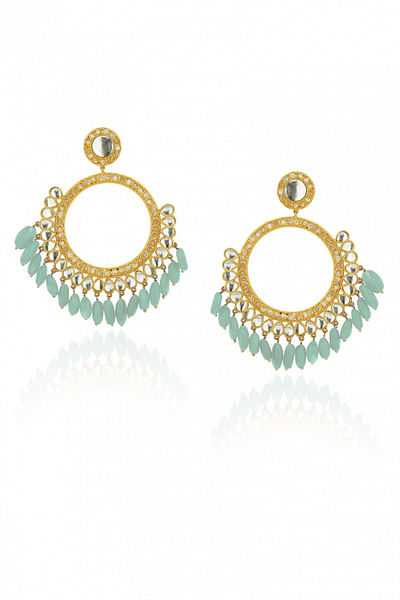 Aqua green quartz and polki earrings