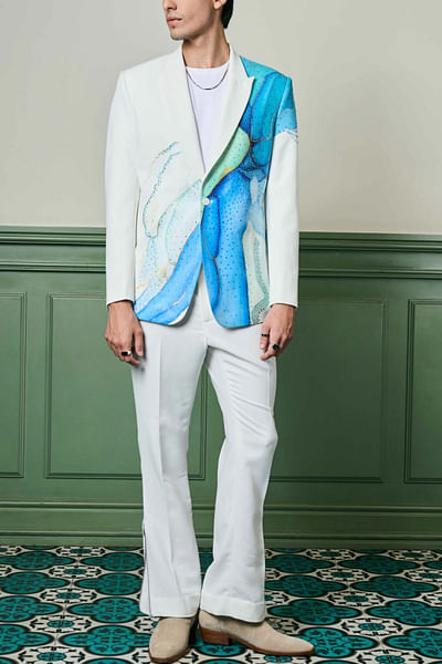 Aqua hand painted blazer set