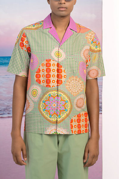 Aqua island abstract printed shirt