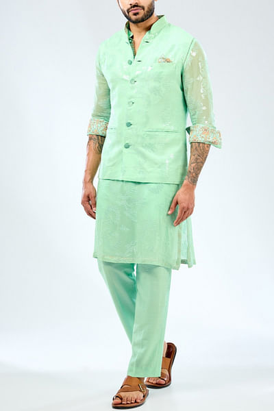 Aqua sequin embroidered bundi