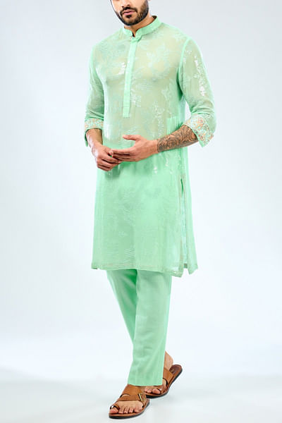Aqua sequin embroidered kurta set