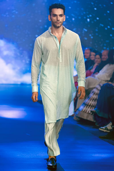 Aqua sequin embroidered kurta set