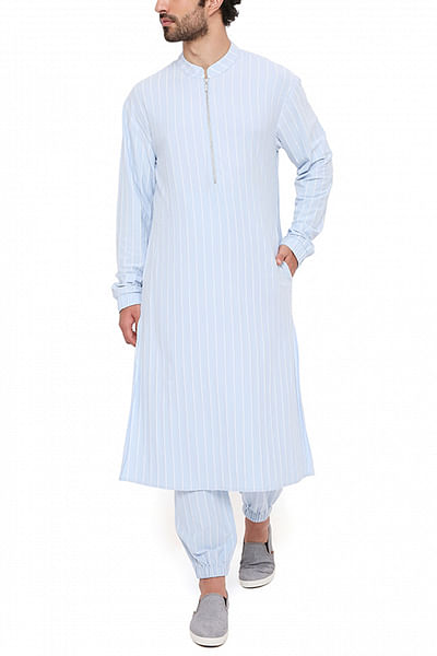 Aqua stripe printed kurta set