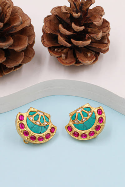 Sangeeta Boochra Oxidised Silver Aqua Drop Statement Earrings main image 0
