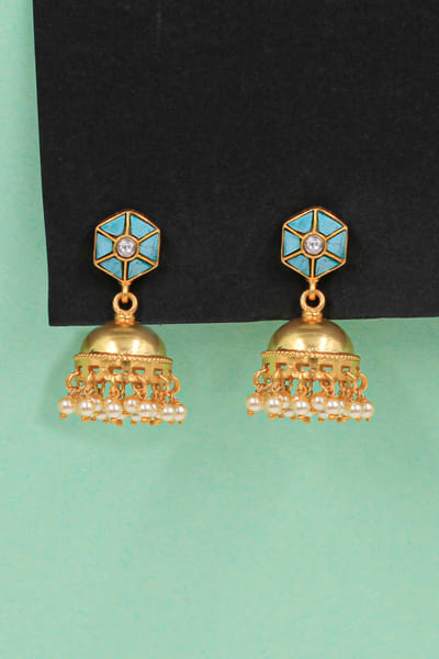 Aqua turquoise and pearl jhumkas