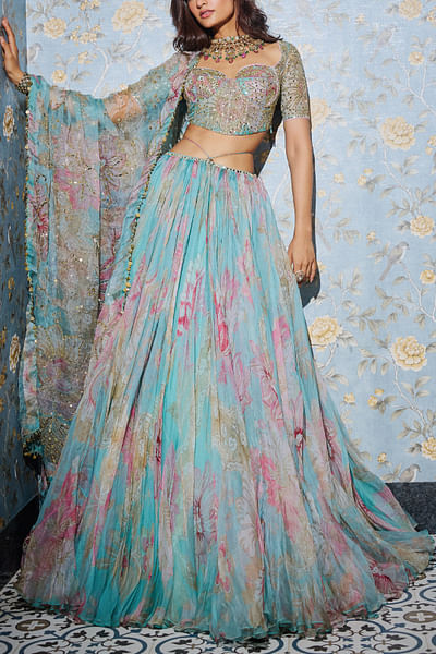 Aquamarine printed lehenga set