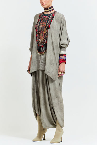 Ash grey embroidered kurta set