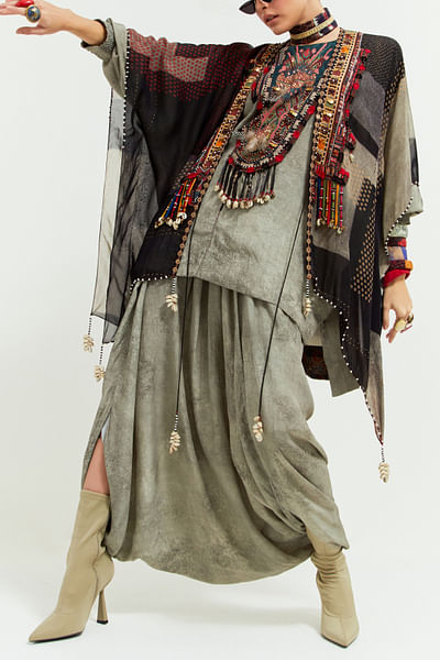 Ash grey embroidery kurta set