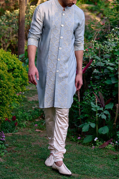 Ash grey scallop embroidered kurta set