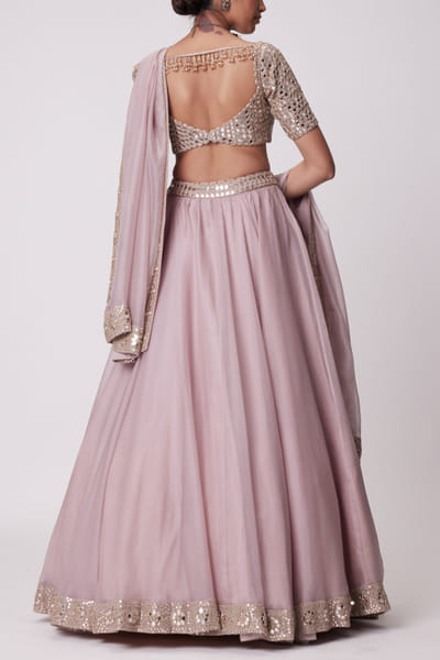 Vvani by Vani Vats Ash pink floral mirror embroidered lehenga set VVAMAY24D120