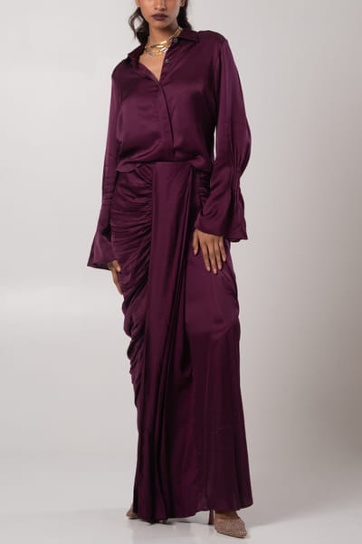 Advait Aster cropped linen satin shirt and draped skirt ADVJAN25D12601