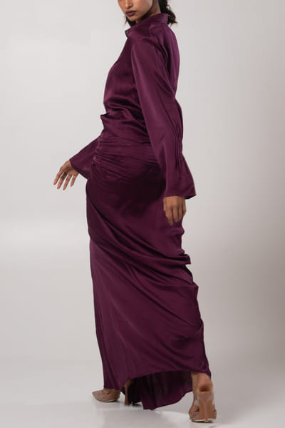 Advait Aster cropped linen satin shirt and draped skirt ADVJAN25D12601