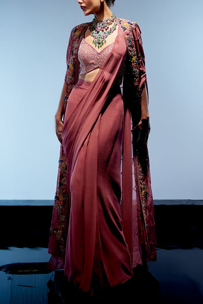 Astro dust cape and pre-drape sari set
