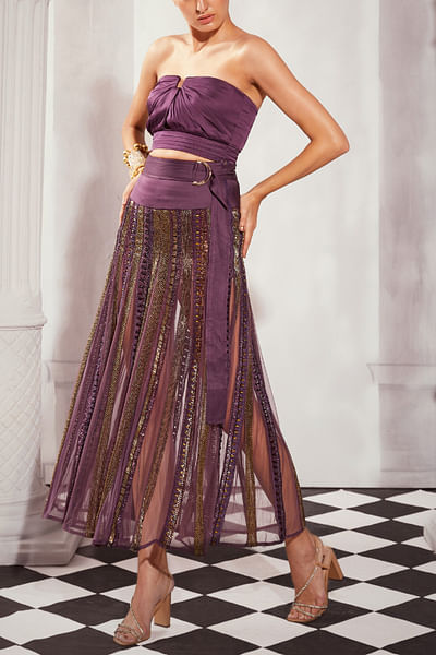 Aubergine embellished skirt