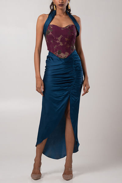 Azul printed corset and ruched skirt