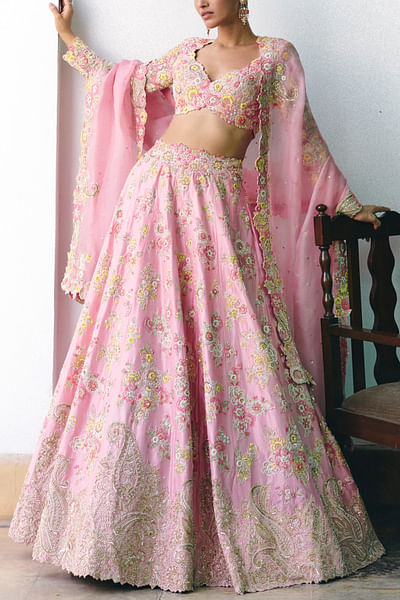 Baby pink floral embroidered lehenga set