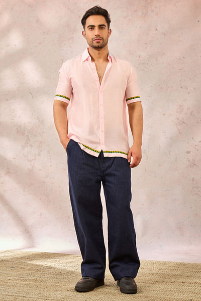 Baby pink leopard and palm tree printed shirt