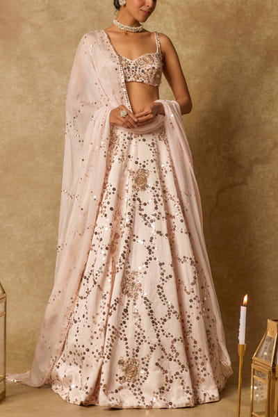 Baby pink sequin embroidered lehenga set