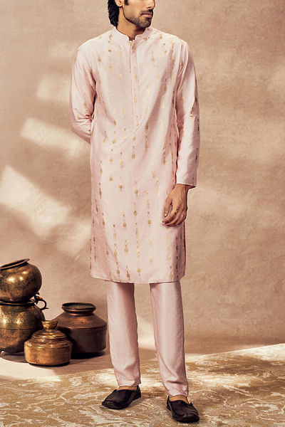 Baby pink timber tribe foil printed kurta set