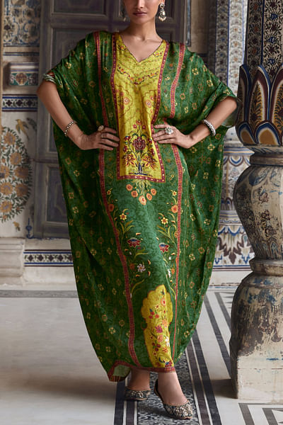 Basil green floral printed kaftan dress