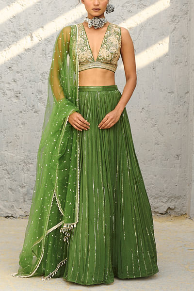 Basil green sequin embroidered lehenga set