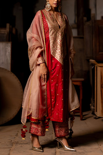 Beige aari embroidered dupatta