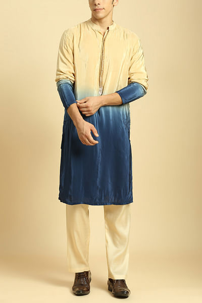 Beige and blue ombre kurta set