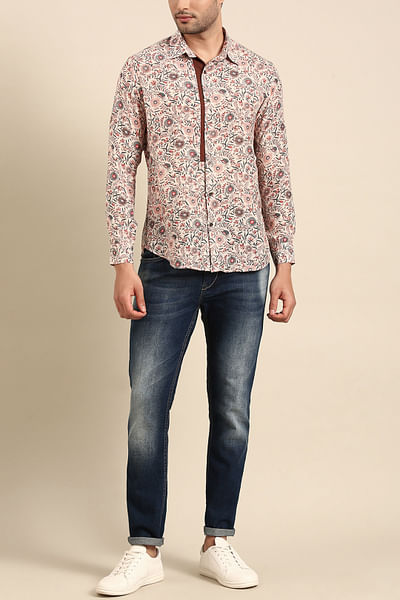 Beige and red digital print shirt