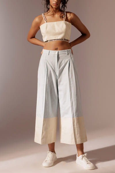 Advait Beige colour blocked culottes AVTMAR24D106