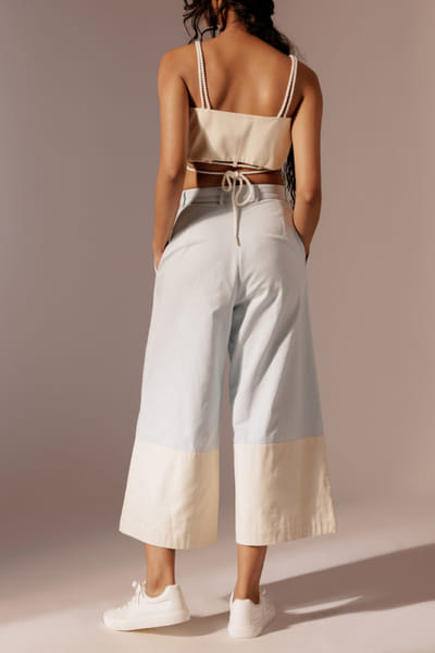 Advait Beige colour blocked culottes AVTMAR24D106