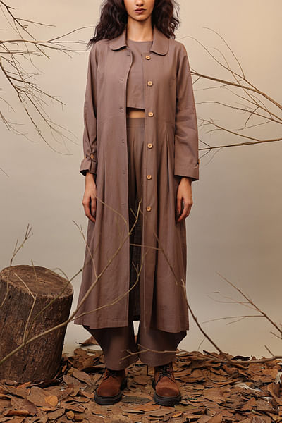 Beige cotton trench jacket set