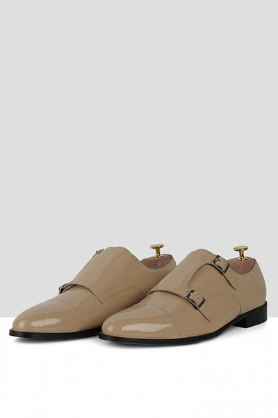 Beige double strap monk shoes