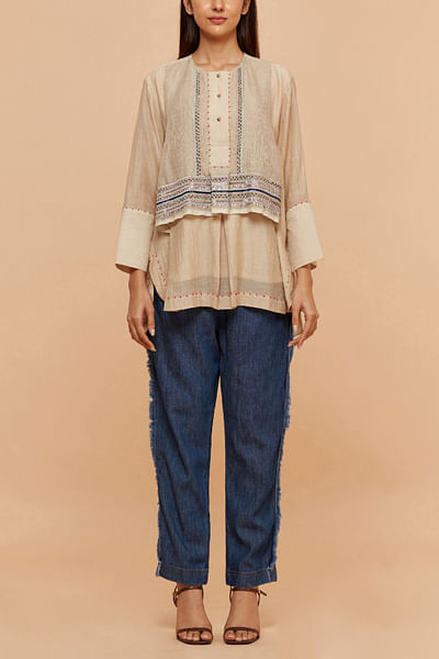 Beige embellished shirt