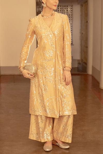 Beige embroidered kurta set