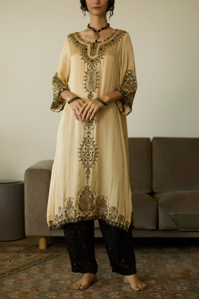 Beige embroidered kurta set