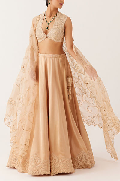 Beige embroidered lehenga set
