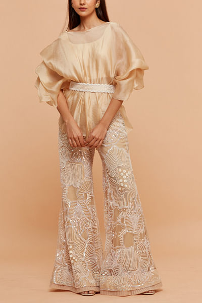 Beige embroidered sharara set