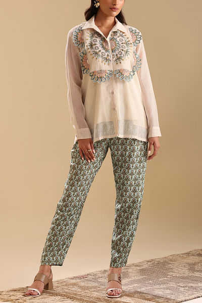 Beige floral appliqued co-ords