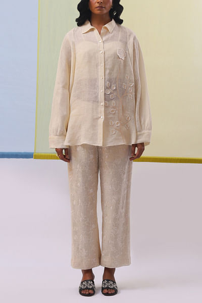 Beige floral appliqued co-ords