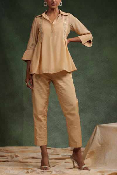 Charu Makkar Beige floral embroidered co-ords CRMAUG2401