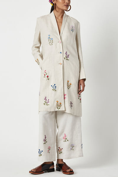 Beige floral embroidered jacket