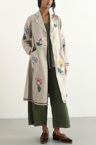 Beige floral embroidered jacket
