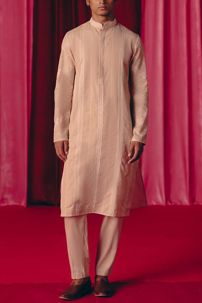 Beige floral embroidered kurta set