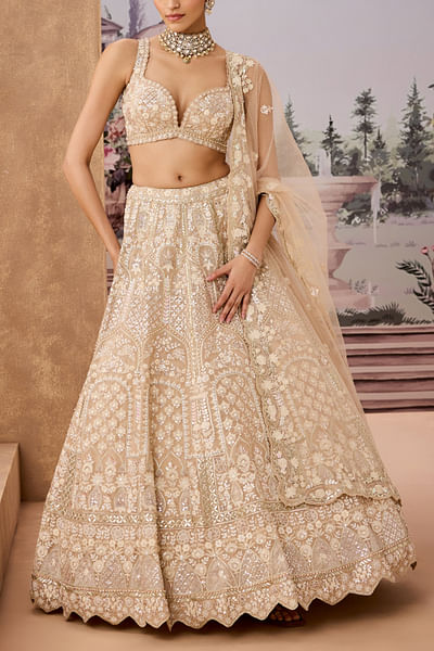Beige floral embroidered lehenga set